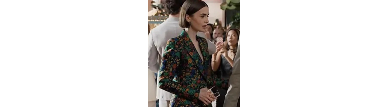 Emily In Paris S05 Emily Cooper Multi-Color Botanical 3D Woven Pattern Emerald Green Floral Jacquard Blazer
